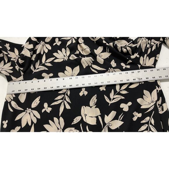 a new day Button Up Shirt Dress XXL Black Beige Floral Long Sleeve Loose Fit - Picture 6 of 8